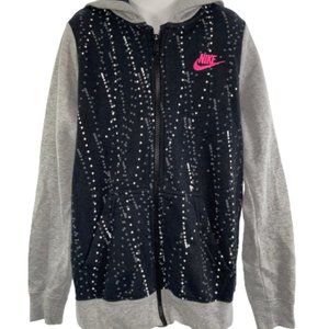 NIKE M Logo Black Gray Dot Full Zip Hoodie Jacket!